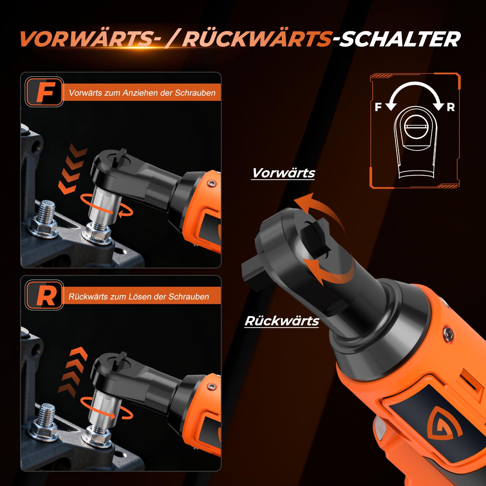 21V Akku Ratschenschlüssel, 3/8" Elektrischer Ratschen 40N.m 0–400RPM, Kabellose Ratsche mit 2×2000mAh Akku, 7 Steckschlüsseln, Schnellladegerät & LED-Licht für Auto & Heimwerker