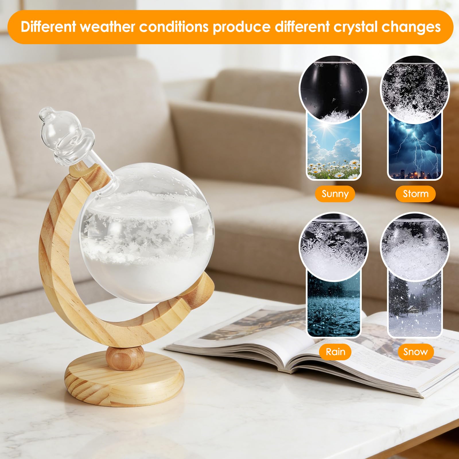 Storm Glass Verre Tempête Stations, Globe Forme Bouteille de Prévisions Météo, Météo Prévisions Créatives Style Nordique Pour la Maison et la Décoration de Bureau