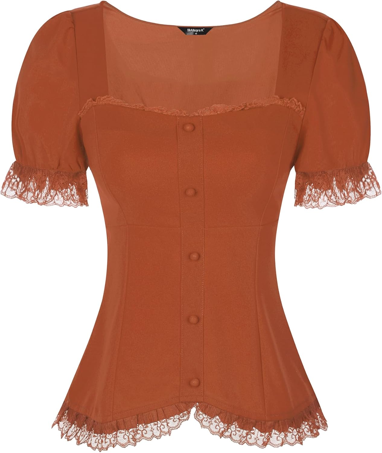 Allegra K Victorian Shirt for Women's Sweetheart Neck Puff Sleeve Halloween Lace Up Gothic Blouse