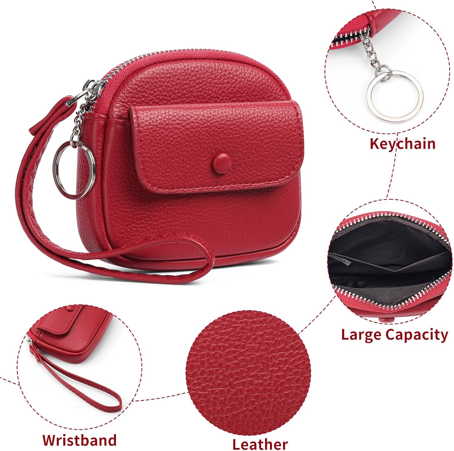 SENDEFN Women's Small Wristlet Coin Pouch Leather Zipper Purse RFID Protection - Image 4