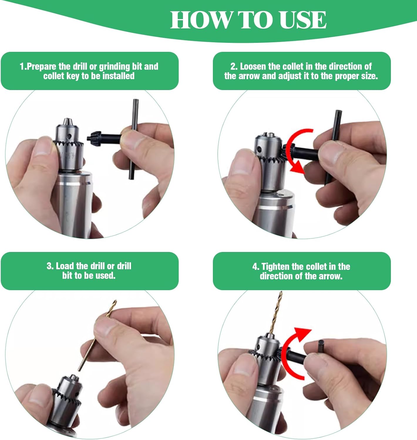 6Pcs Carbon Steel Drill Chuck Key Wrench Set, 3/4" 5/8" 1/2" 3/8" 1/4" Electric Drill Clamping Tool and 4 in 1 Steel Drills Chuck Key for Drill Power Tools Accessories