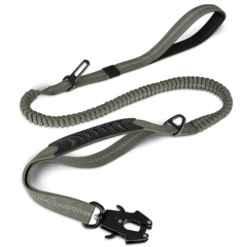 Joytale Tactical Bungee Dog Leash, Shock Absorbing No Pull, Army Green