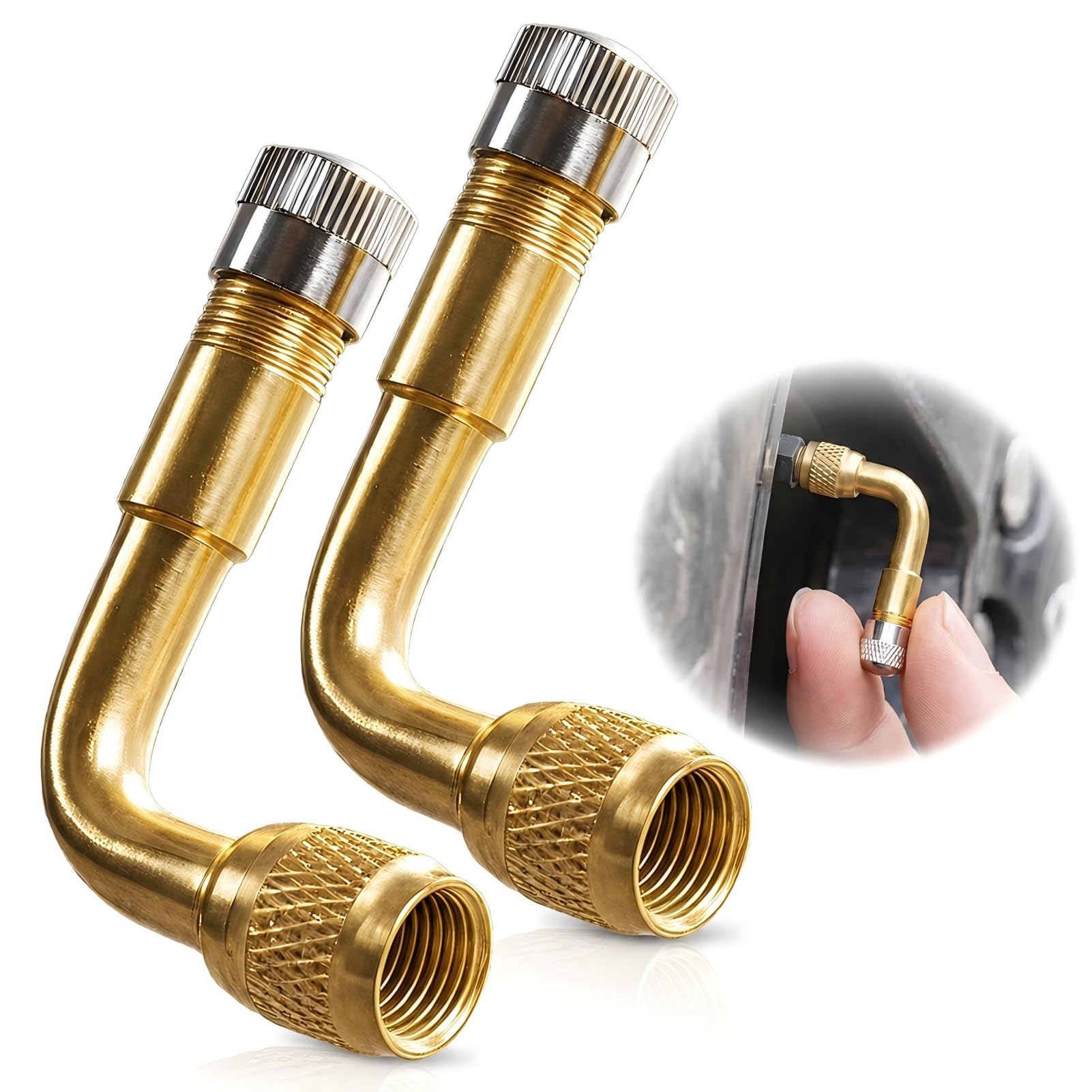 2 Pezzi Prolunghe per Valvola 90 Gradi in Ottone, Prolunga Valvola Pneumatici, Adattatore Valvola ad Angolo per Valvola Auto AV, Estensione per Auto, Moto, Bici, Scooter, Camper e Carriola