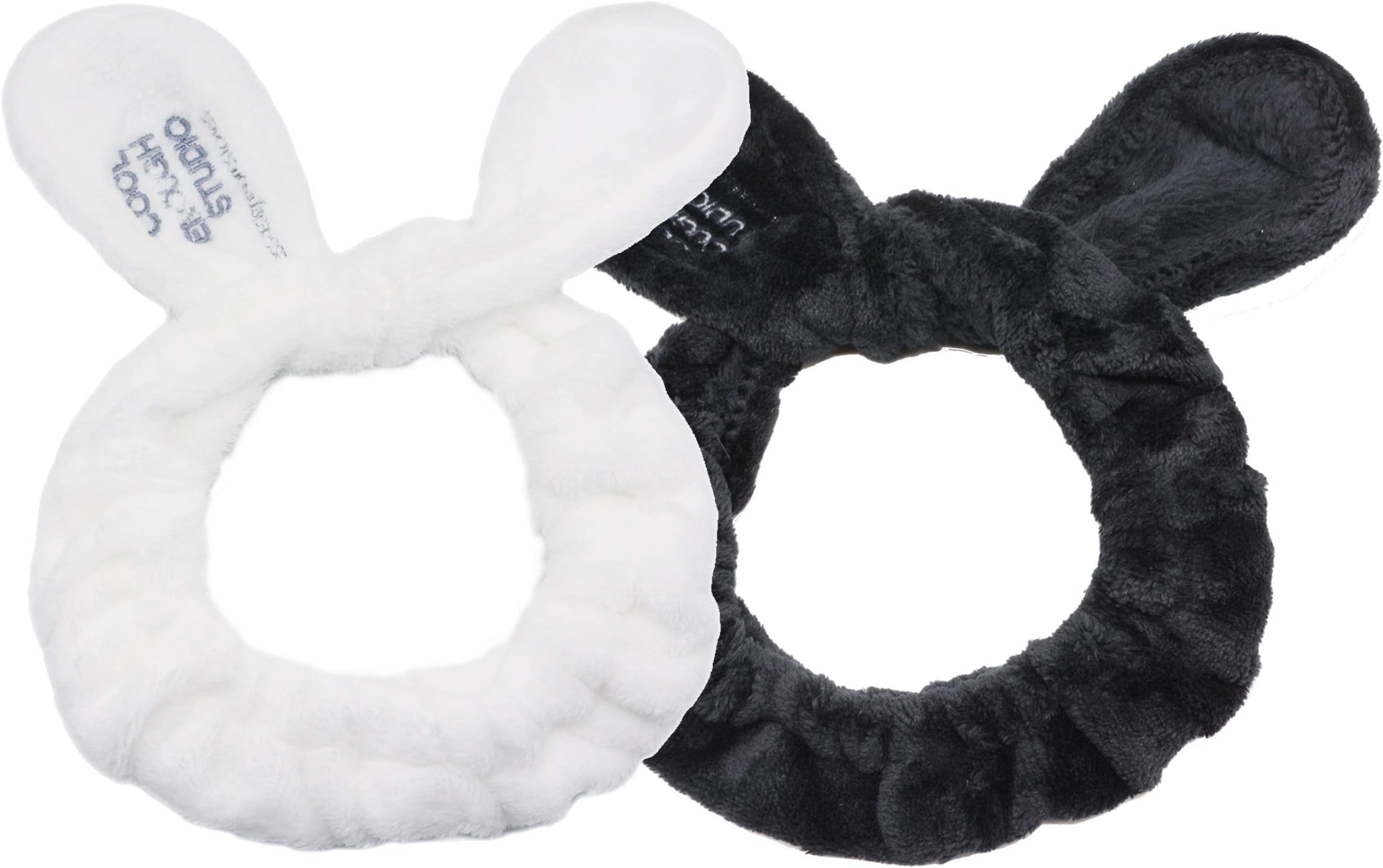Dofash 2Pcs A Cute Rabbit Ear Washing Face Shower Headbands, Makeup Hairbands, Beauty Lovely Spa Headbands With Delicate Bag For Girls And Woman (Black and White)