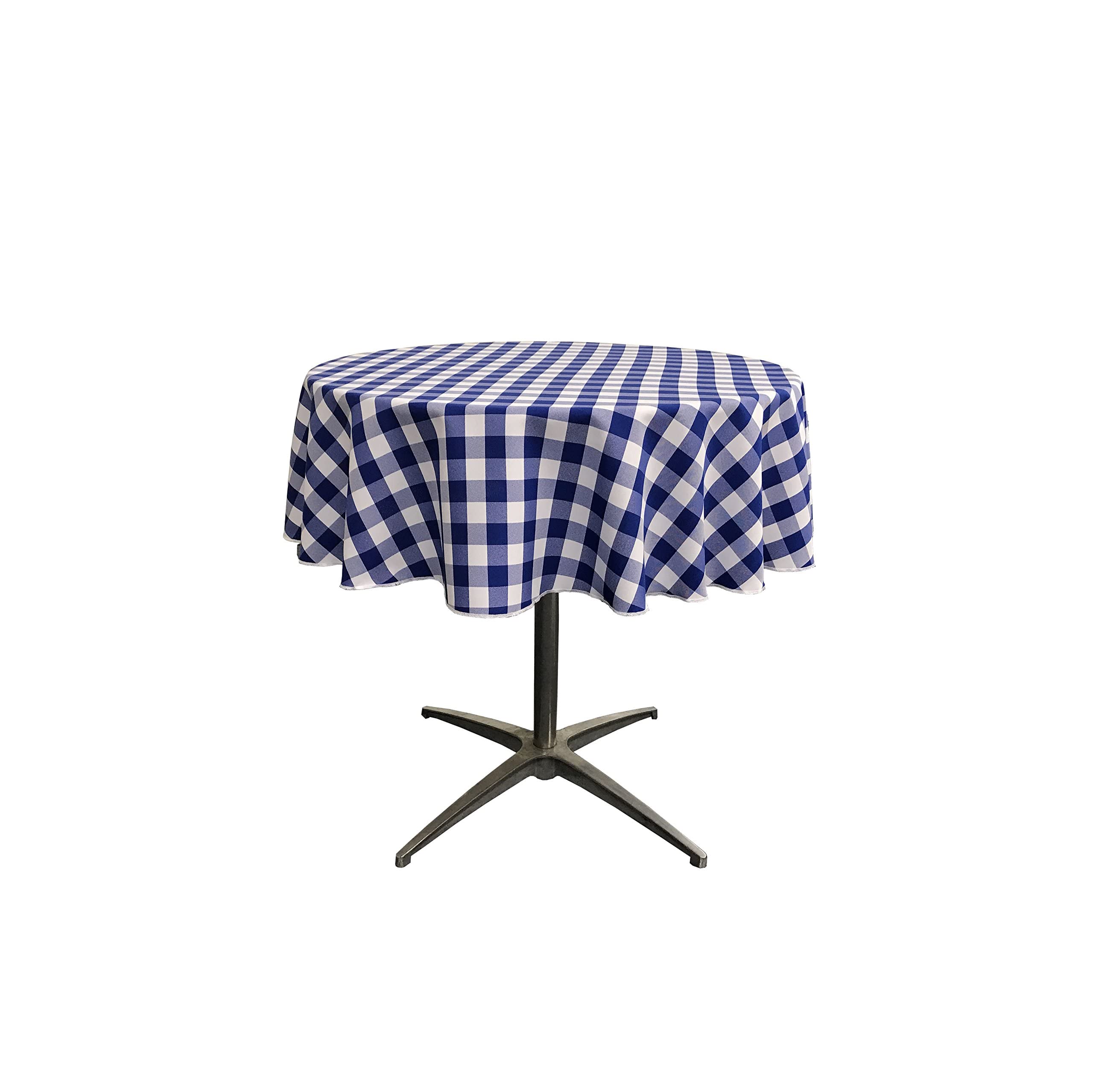 LA Linen Poly Checkered Round Tablecloth, 58-Inch, Royal/White