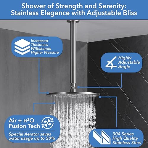 Miniatura 3 de VANFOXLE Juego de grifo de ducha de níquel cepillado, grifo de ducha desviador de botón con 2 en 1 de mano, cabezal de ducha de 10 pulgadas con 4