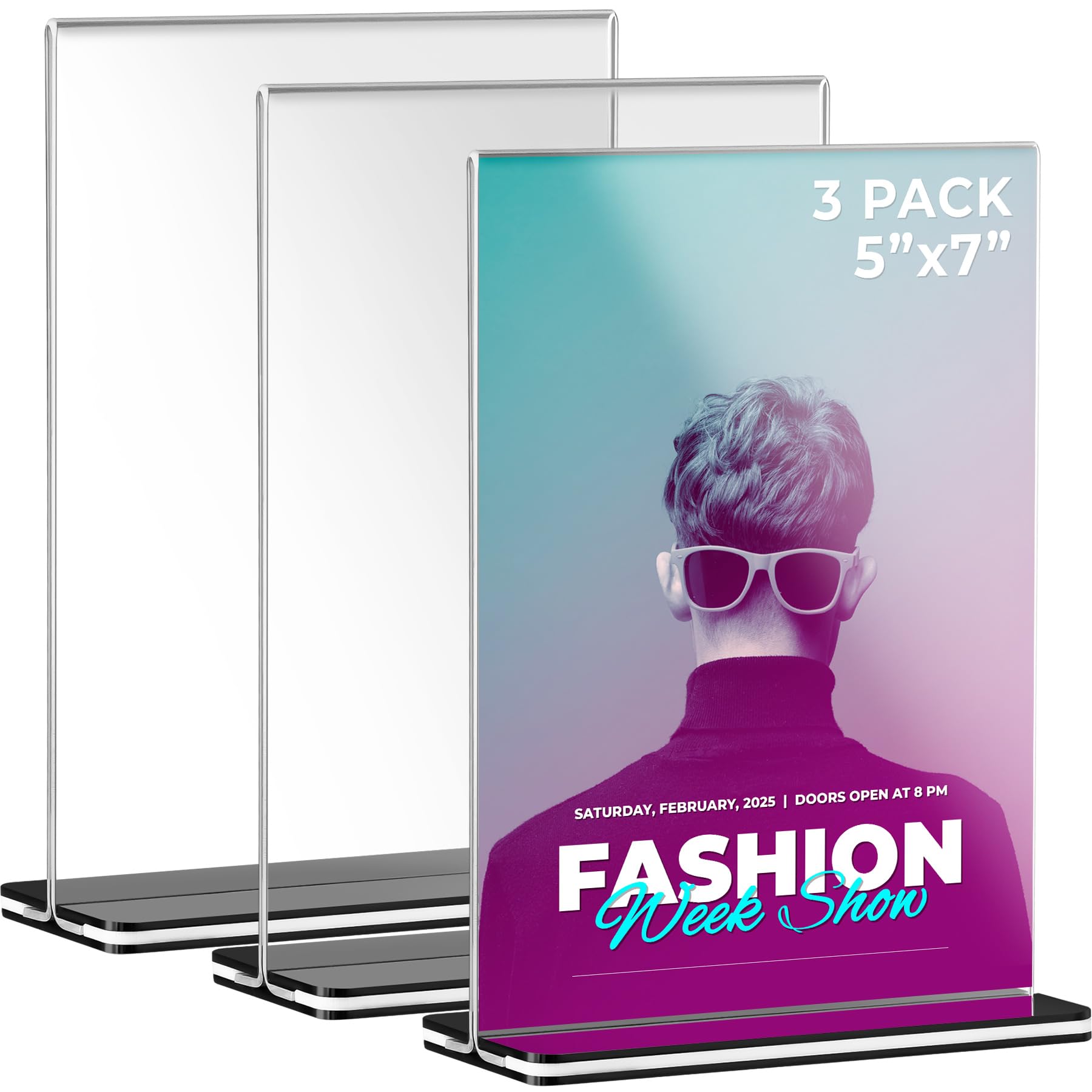 Tomorotec 3-Pack Acrylic Sign Holder 5’’x7’’ Vertical, T-Shape Double Sided Desktop Sign Holder, Menu/Document Display Stand for Restaurant, Office,