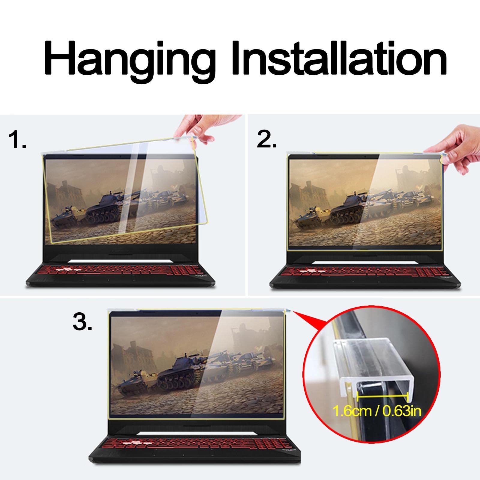 Computer-Monitor-Bildschirmfilter, Laptop-Displayschutz, Blaulichtblockierung, for Aufhängen, 16:9, 12–17 Zoll, kratzfest(13in/33cm)