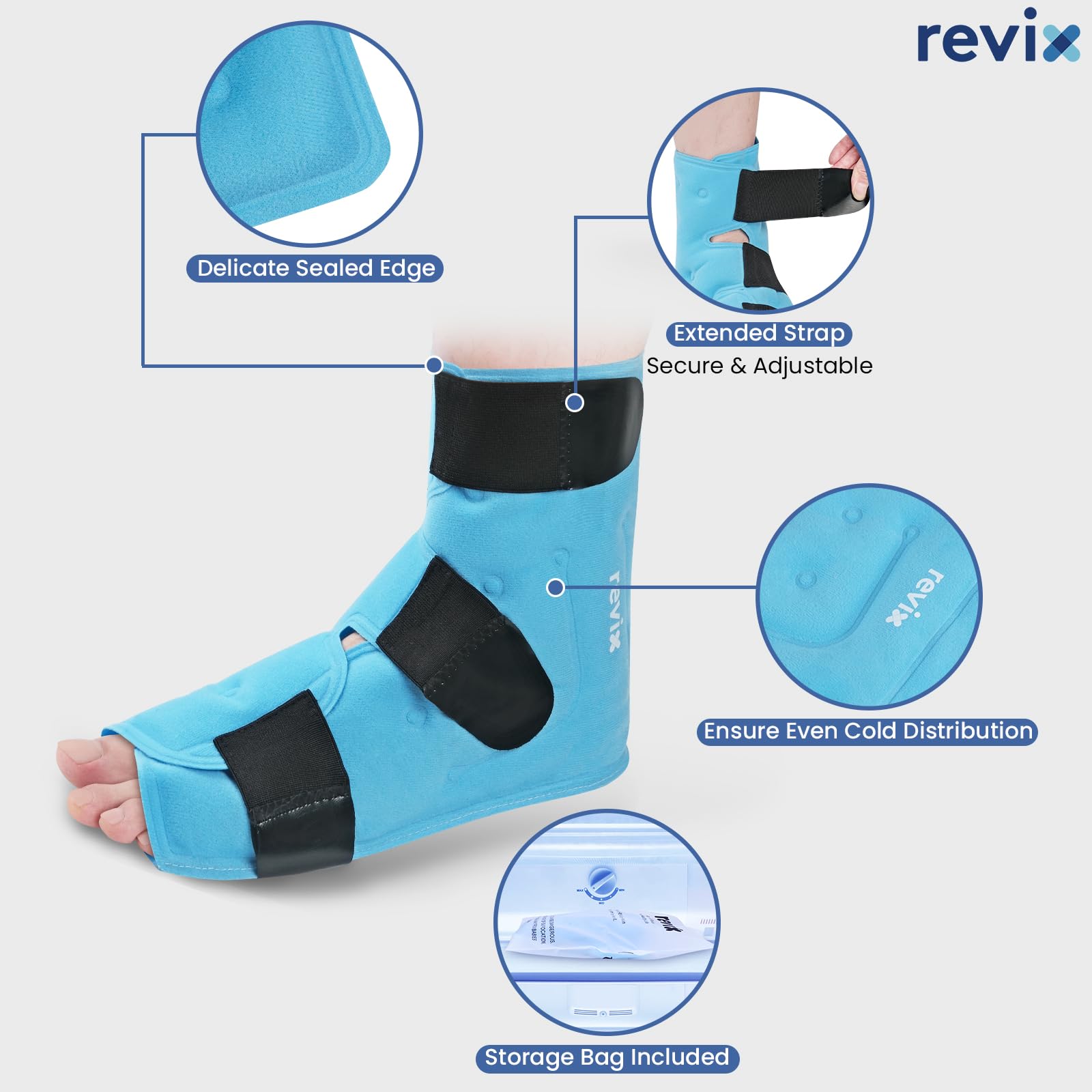 REVIX Fascia Fredda Extra Large per Caviglia - Gel Terapico Riutilizzabile con Compressione a Freddo, Copertura Completa per Dolori al Piede, Fascite Plantare e Recupero Post-Allenamento