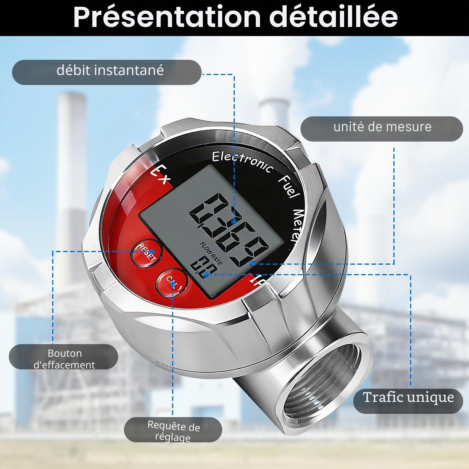Débitmètre de Liquide, 1 Pouce Débitmètre Numérique électronique avec écran LCD Turbine Numérique Capteur de Débit pour Eau Liquide, Essence, Kérosène