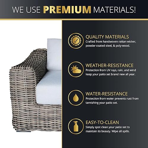 Miniatura 3 de Juego de muebles de mimbre para patio, 4 piezas, muebles de exterior con sofá de mimbre con mesa auxiliar, sofá biplaza acolchado, resistente a todo