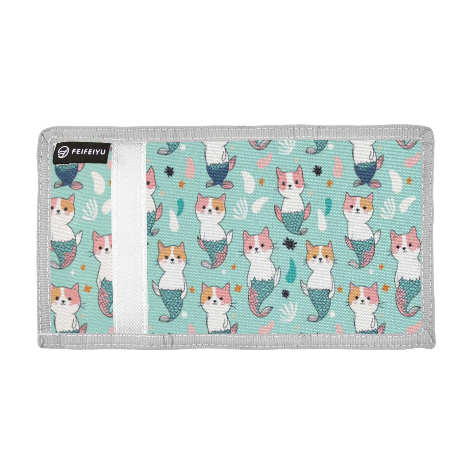 Wusikd Cute Cats Kids Wallet for Boys Girls Mermaid Tails Toddler Trifold Wallet Novelty Wallet for Teens Women Men