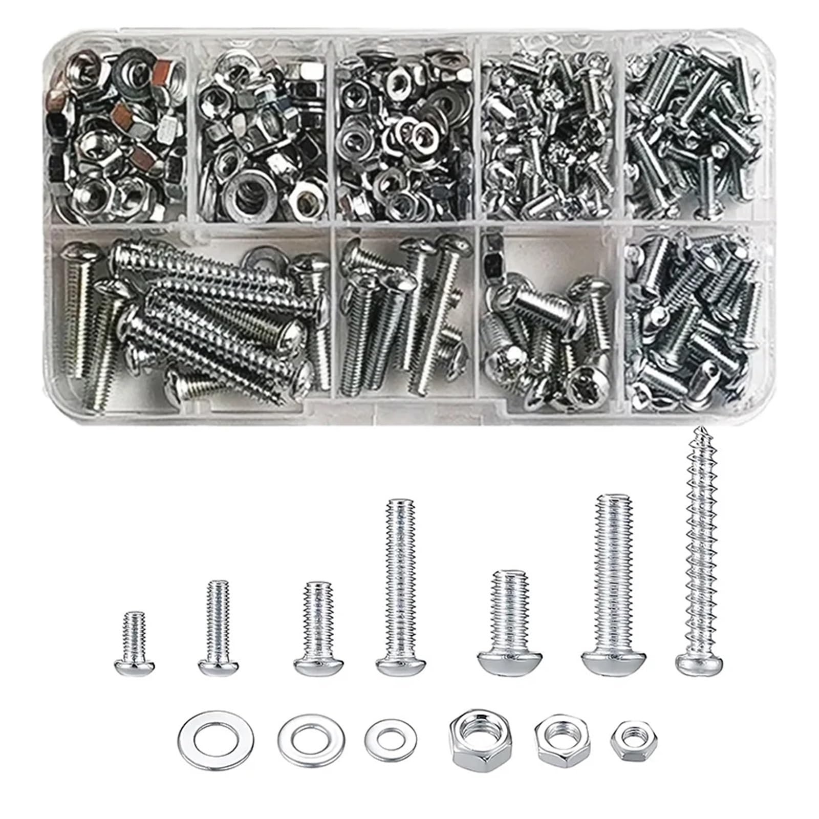 eufeifeiegds Kit Surtido de Tornillos, Tuercas y Arandelas M3 M4 M5 Tornillo de máquina de Hierro galvanizado Tornillo de Cabeza Phillips Tuerca Redonda Grande wefeiegds(D Set,1 Box)