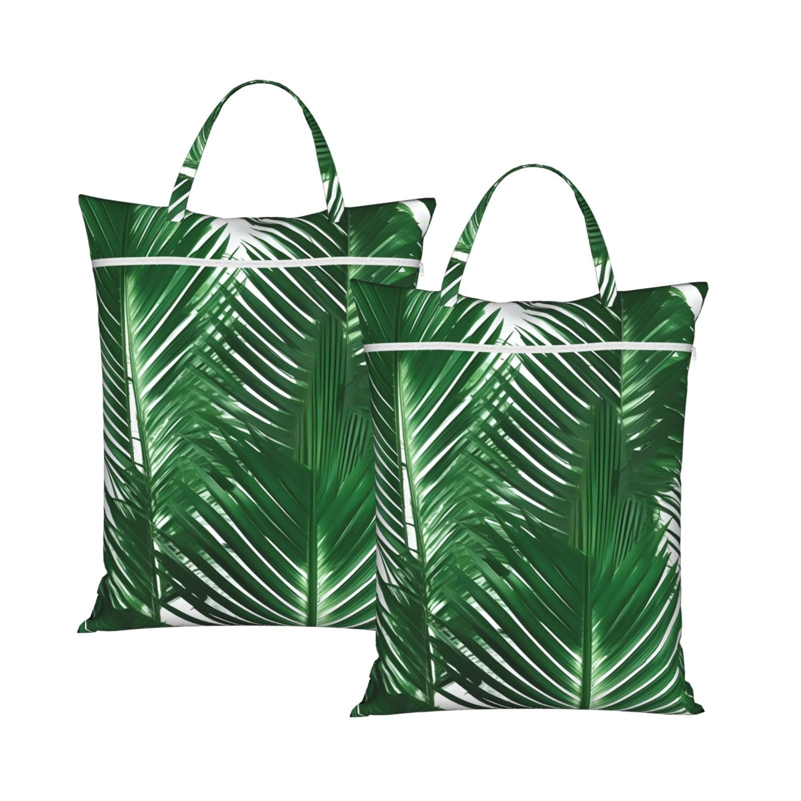 Green Palm Leaf Print Travel Laundry Bag Foldable Lightweight Camping Beach Dorm Weekend Getaways