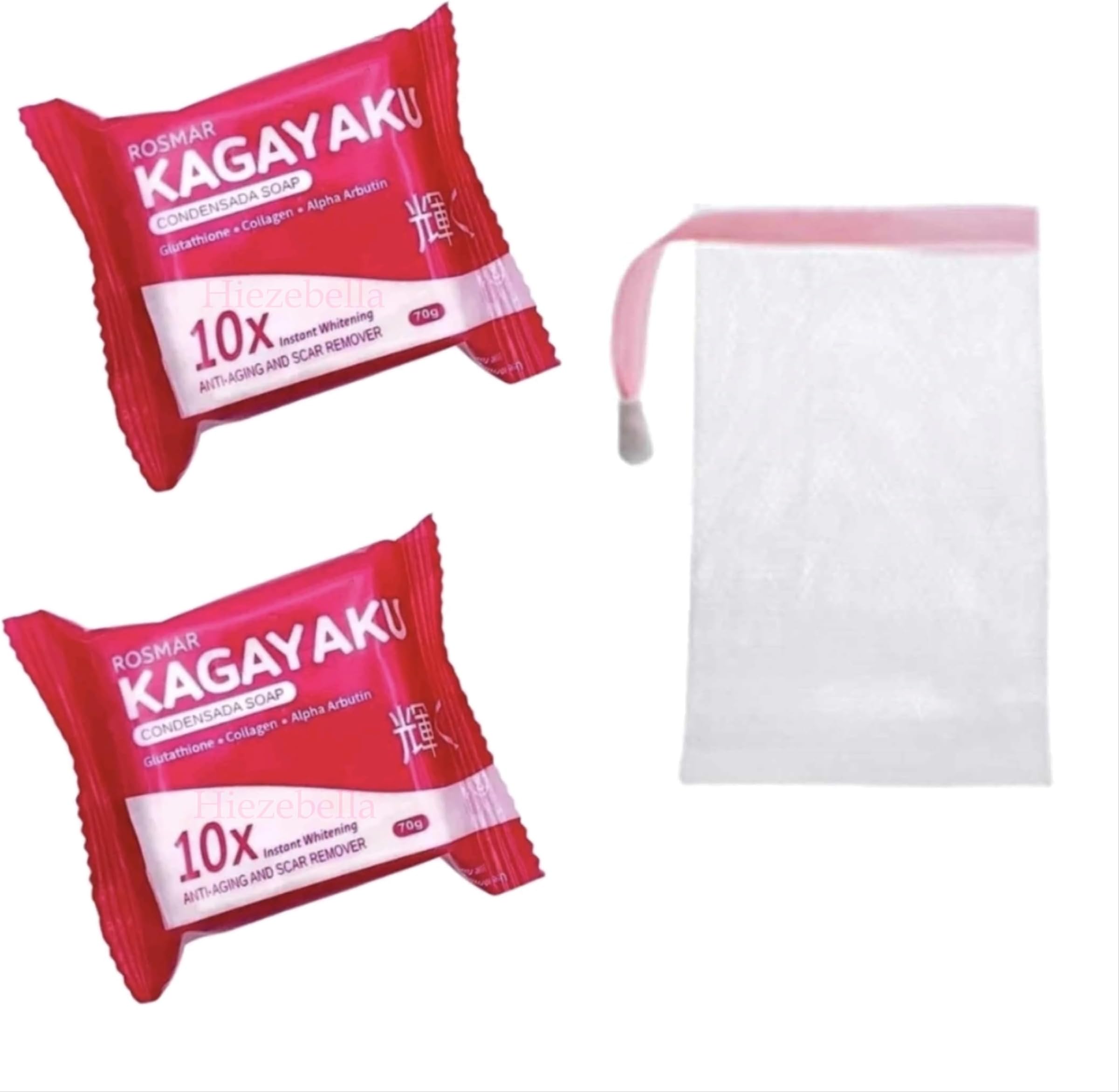 Rosmar Kagayaku Condensada Soap Glutathione Collagen Alpha Arbutin 10x Skin Whitening Anti-aging and Scar Remover 2 PIECES with FREE SOAP MESH