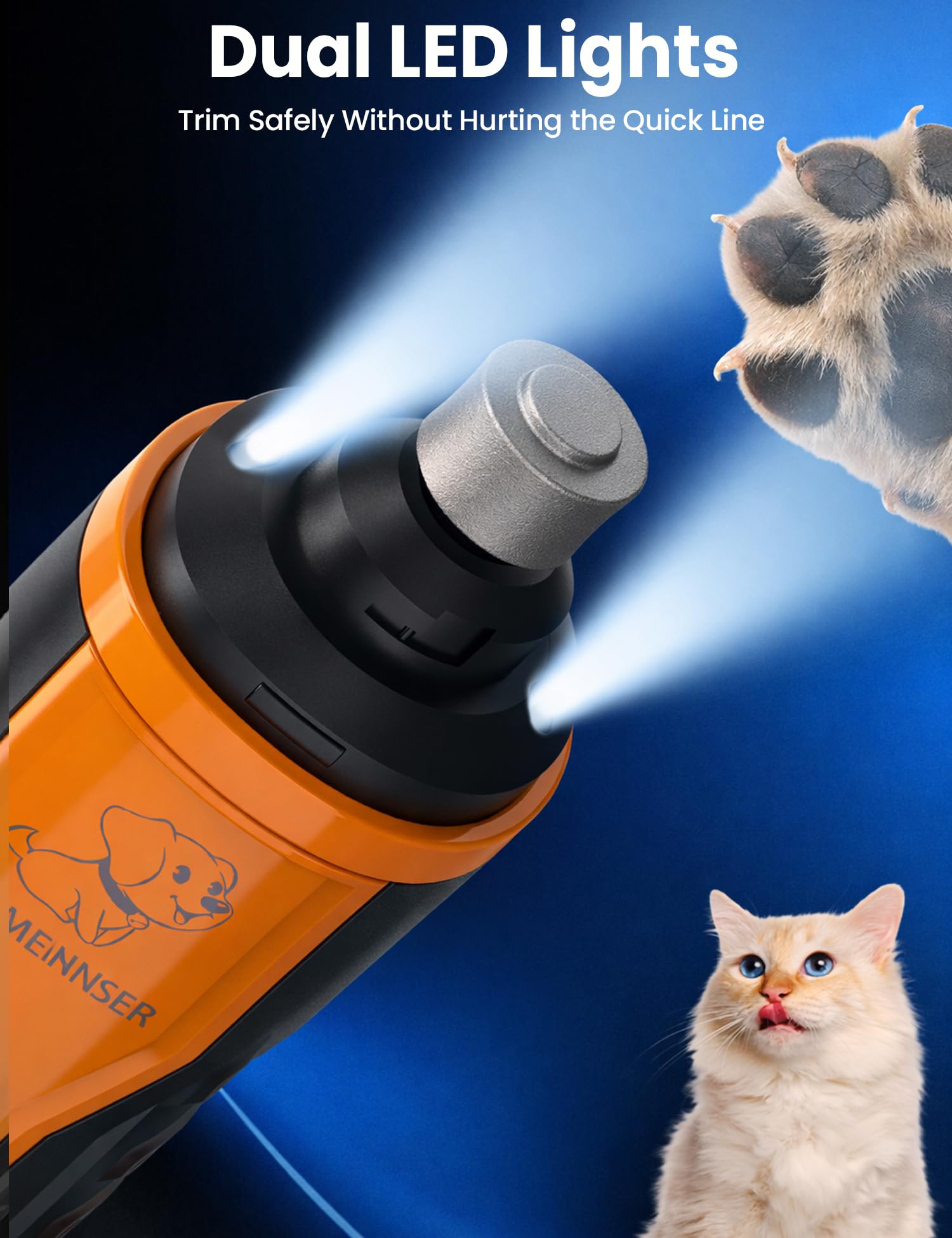 Broyeur à ongles pour chien à 5 vitesses avec écran LCD, rechargeable à faible bruit, avec double lumière LED et meule diamantée, batterie 2000 mAh pour chats de petite, moyenne et grande taille