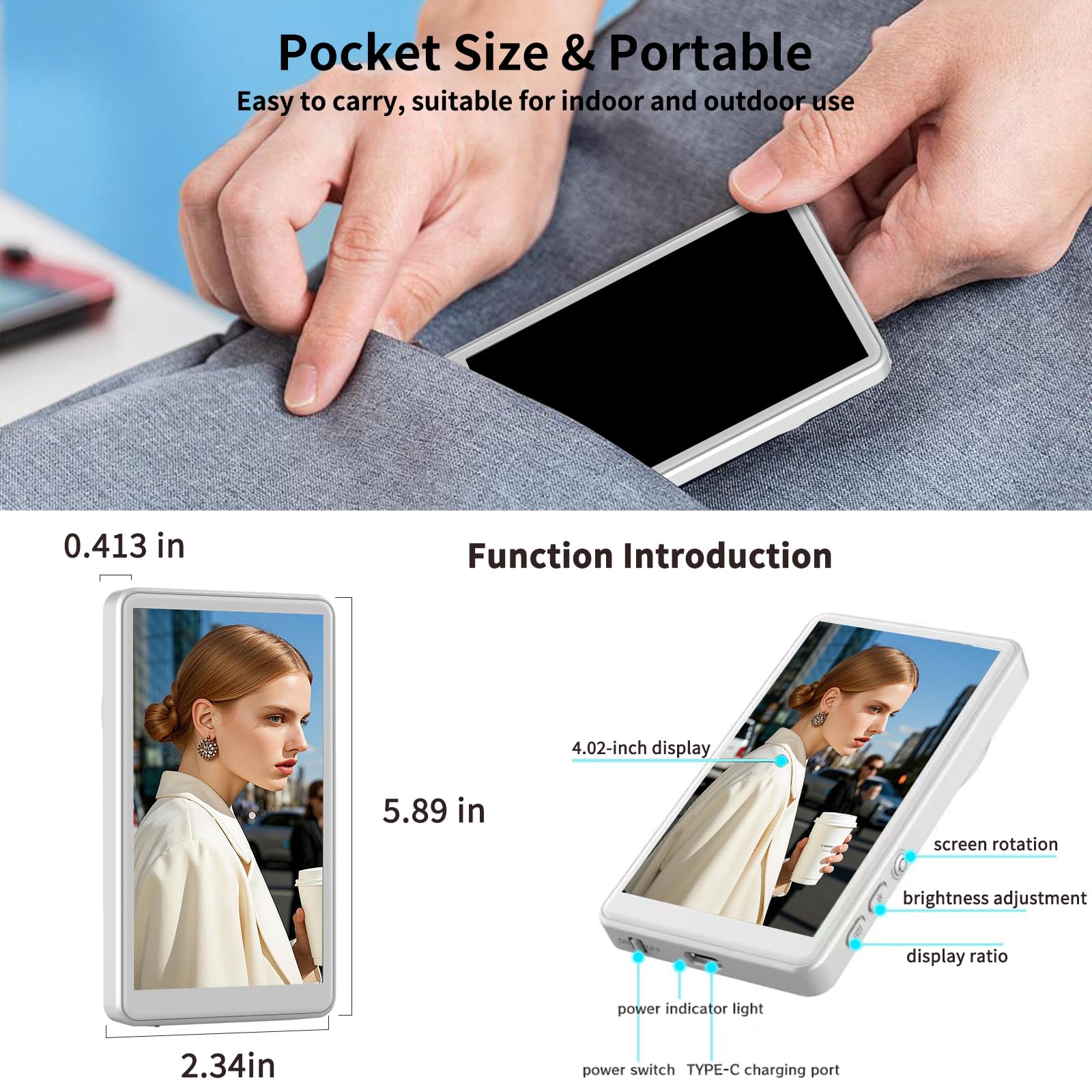 Phone Vlog Selfie Monitor Screen, 1080P Wireless Recording Magnetic Mount, Rear Camera for TikTok, Selfie Vlog, Live Streaming, Compatible with iPhone/Android (White)