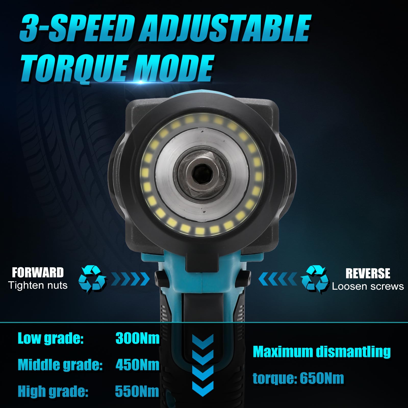 Akumulatorowy klucz udarowy kompatybilny z Makita 18 V, 3 w 1 650 Nm, 1/2 cala, bezszczotkowy klucz udarowy, klucz z adapterem kluczy nasadowych, nasadkami, wiertłami (bez akumulatora)