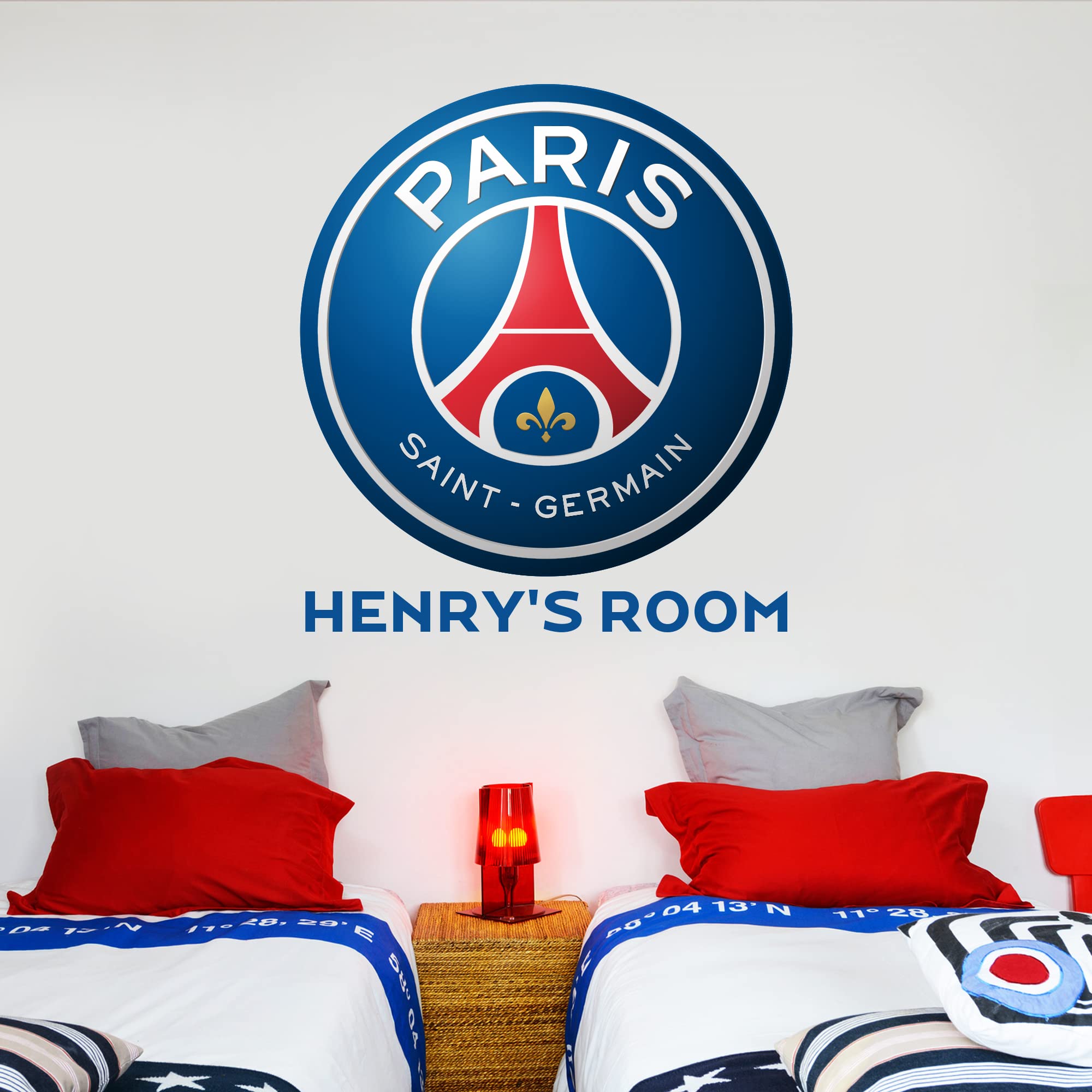 Beautiful Game Multi-Color Paris Saint-Germain Crest And Personalised Name Wall Sticker (60Cm Width X 60Cm Height)