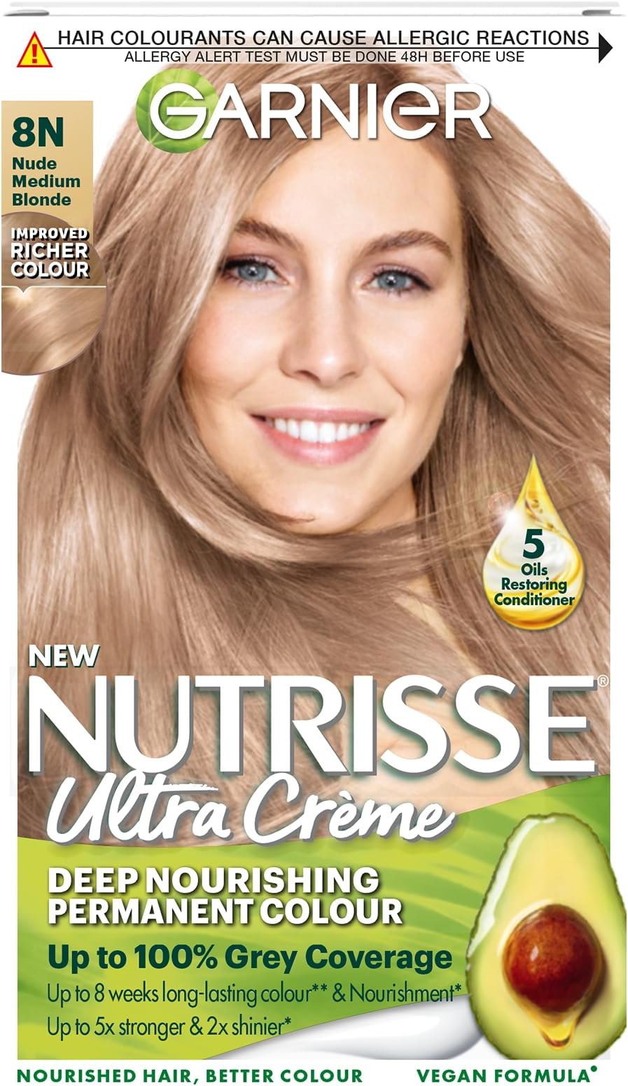 Nutrisse Permanent Hair Dye, Natural-looking, hair colour result, For All Hair Types, 8N Nude Medium Blonde