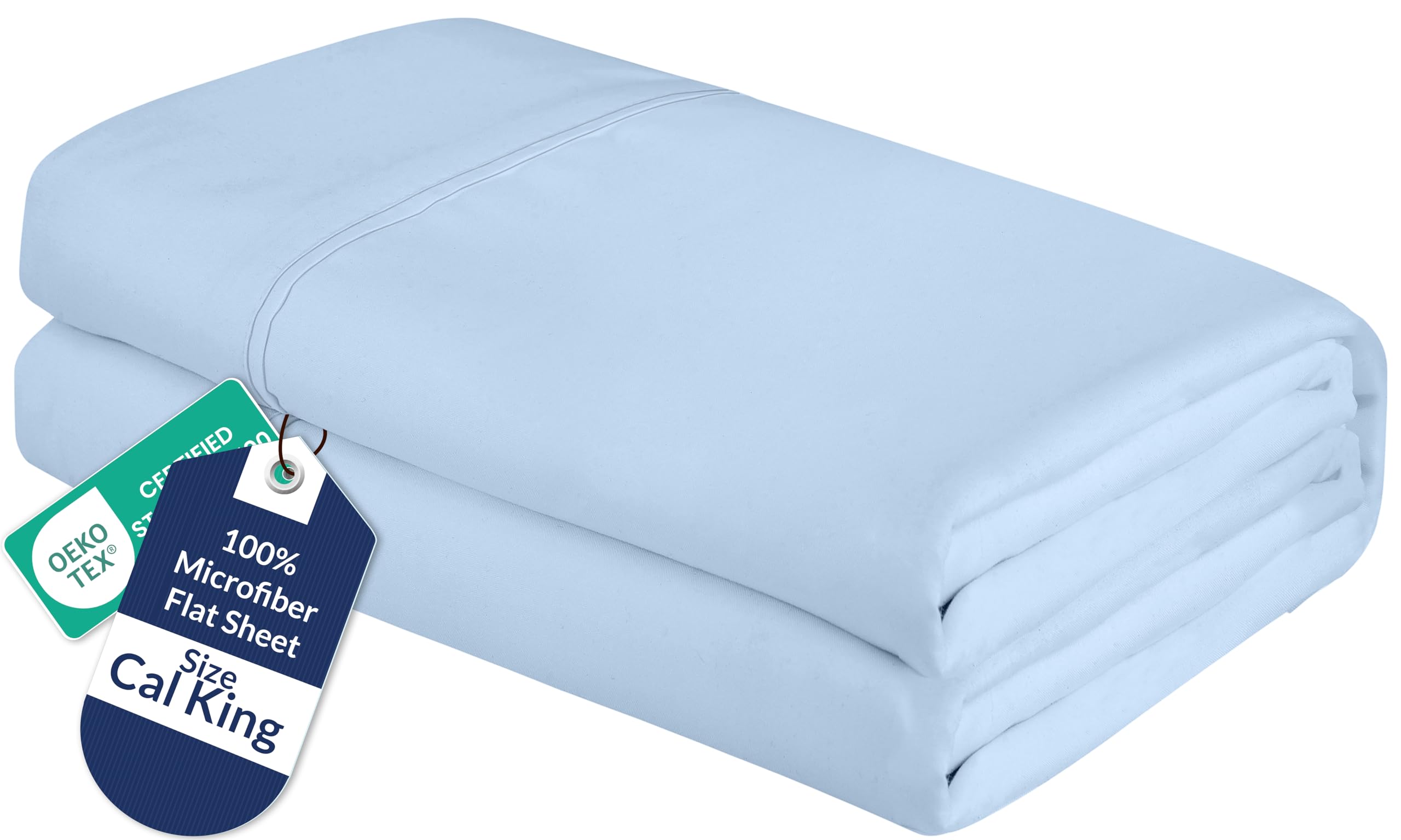 Royale Linens California King Flat Sheet - Ultra Soft Brushed 1800 Microfiber Flat Sheets Only - Wrinkle Free &amp; Stain Resistant - Hotel Quality Top Sheet for Bed (King Cal, Lake Blue)