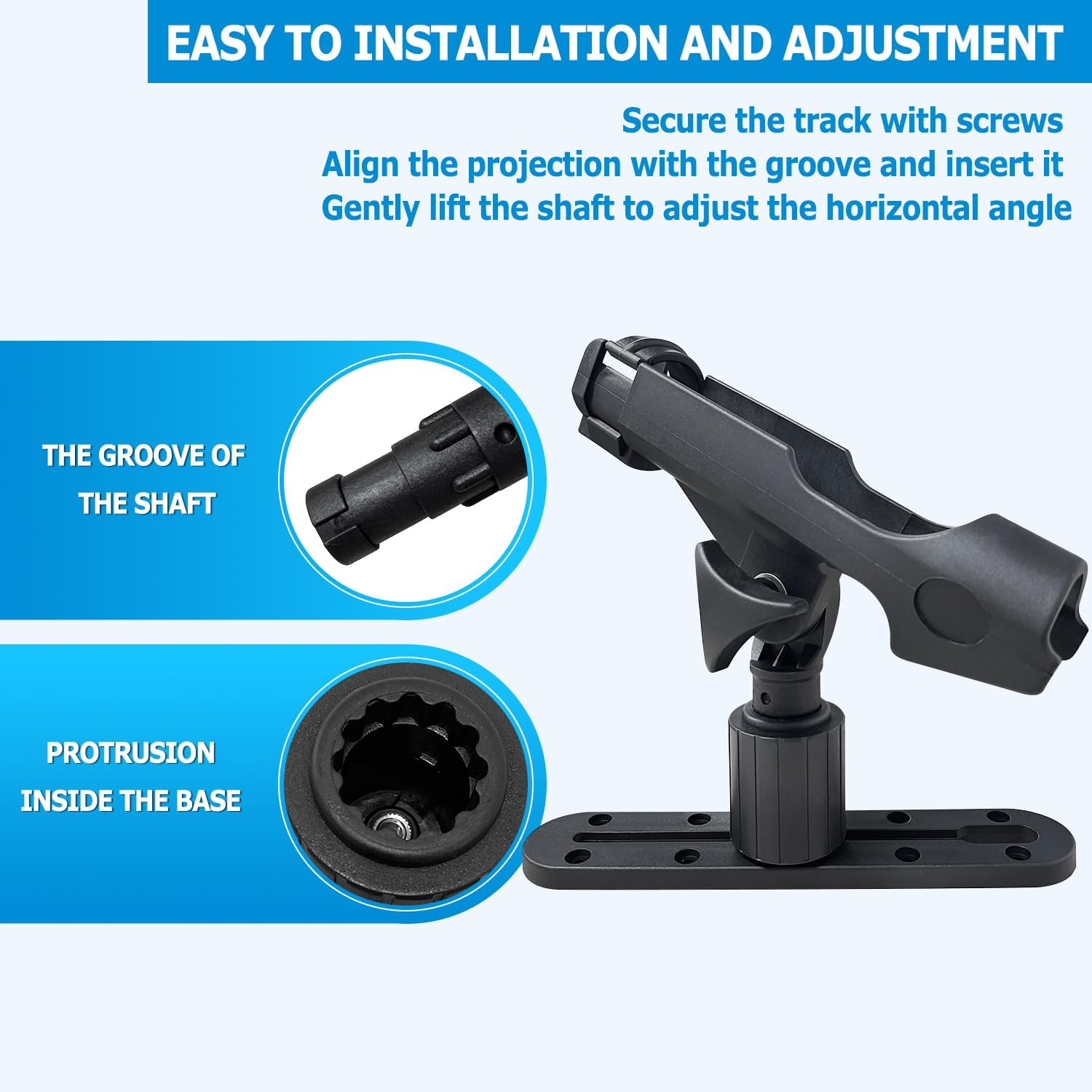 LBW Kayak Fishing Rod Holder Track Mount, Universal T-Shaped Screw Mounted on Rail for Kayak, Canoe, Boat Fishing Rod Holder, Kayak Pole Holder with Track 2 Pack