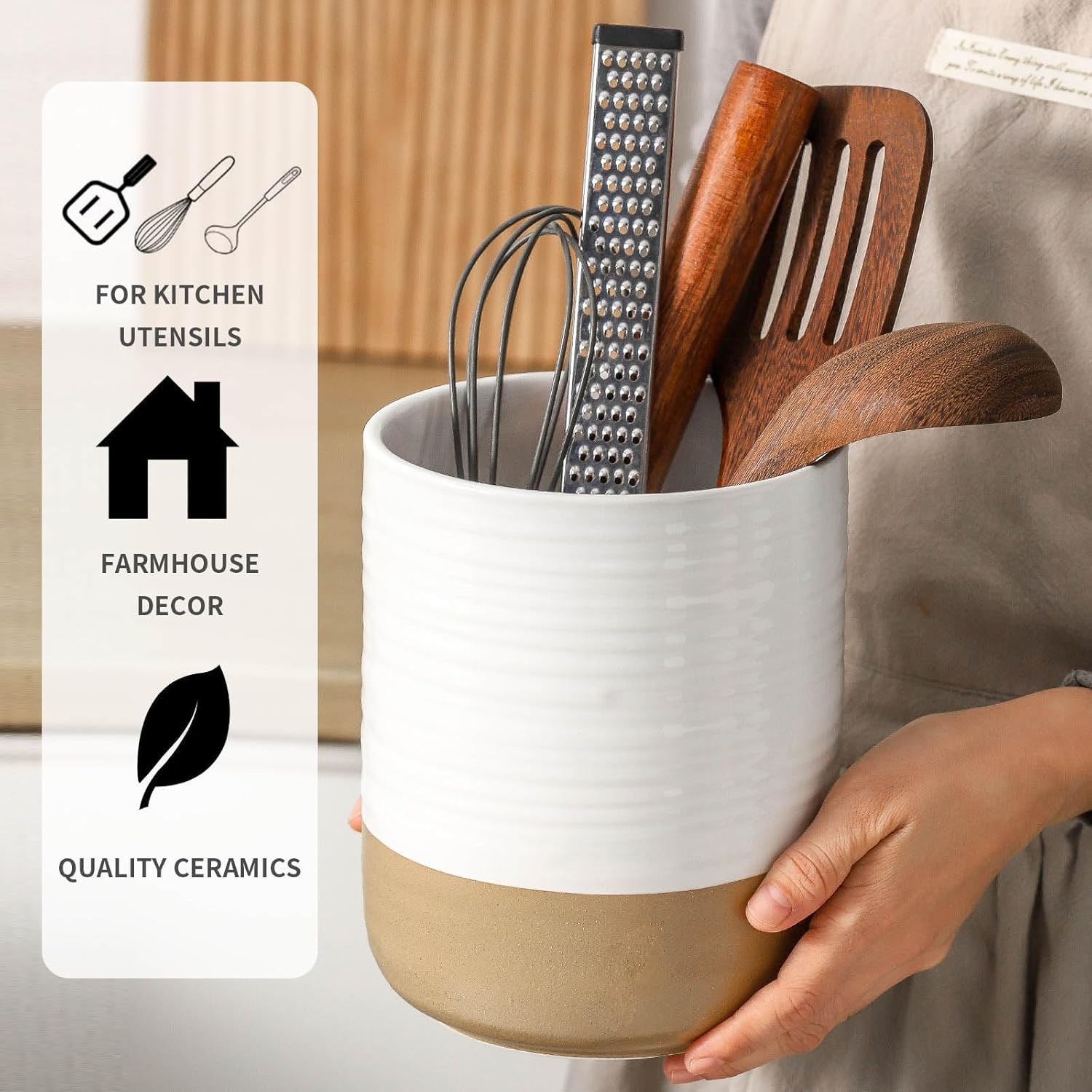 Hasense Utensil Holder & Ceramic Ramekins Set, Stylish Kitchen Bundle