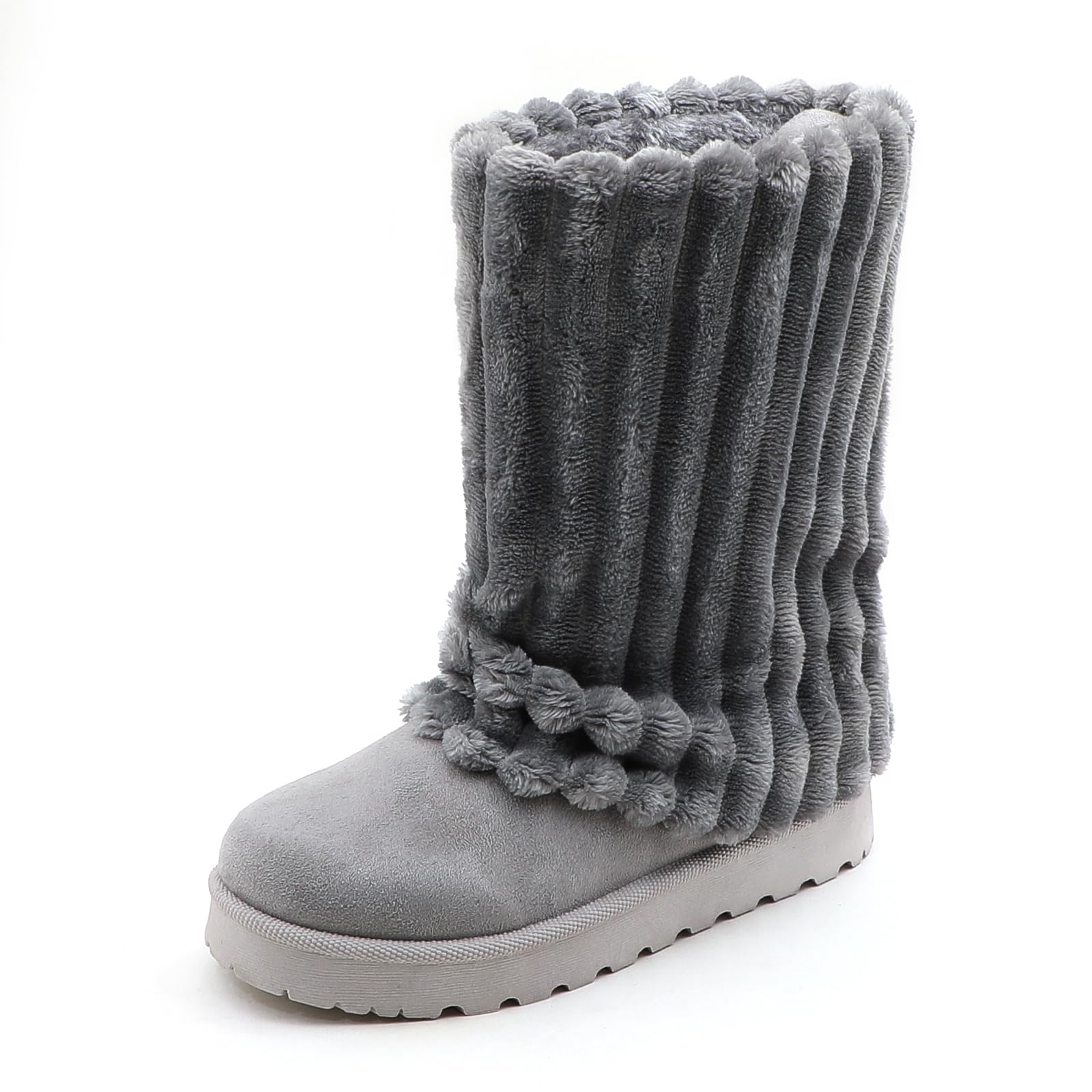 Womens Platform Suede Ankle Snow Boots Knee-High Winter Warm Fur Lined Anti-Slip Pull On Cuff Boots