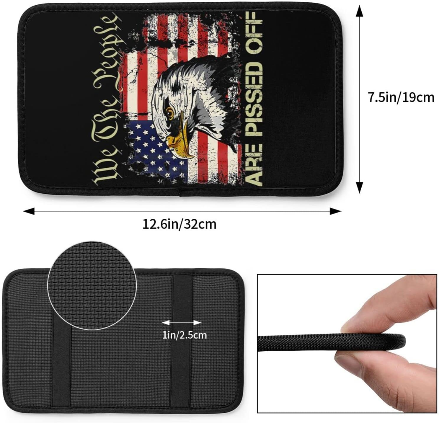 American Flag Bald Eagle We The People are Pissed Off Car Armrest Pad Center Console Cushion Cover Universal Fit Decorative Auto Accessories Handrail Box Lid Protector image 3