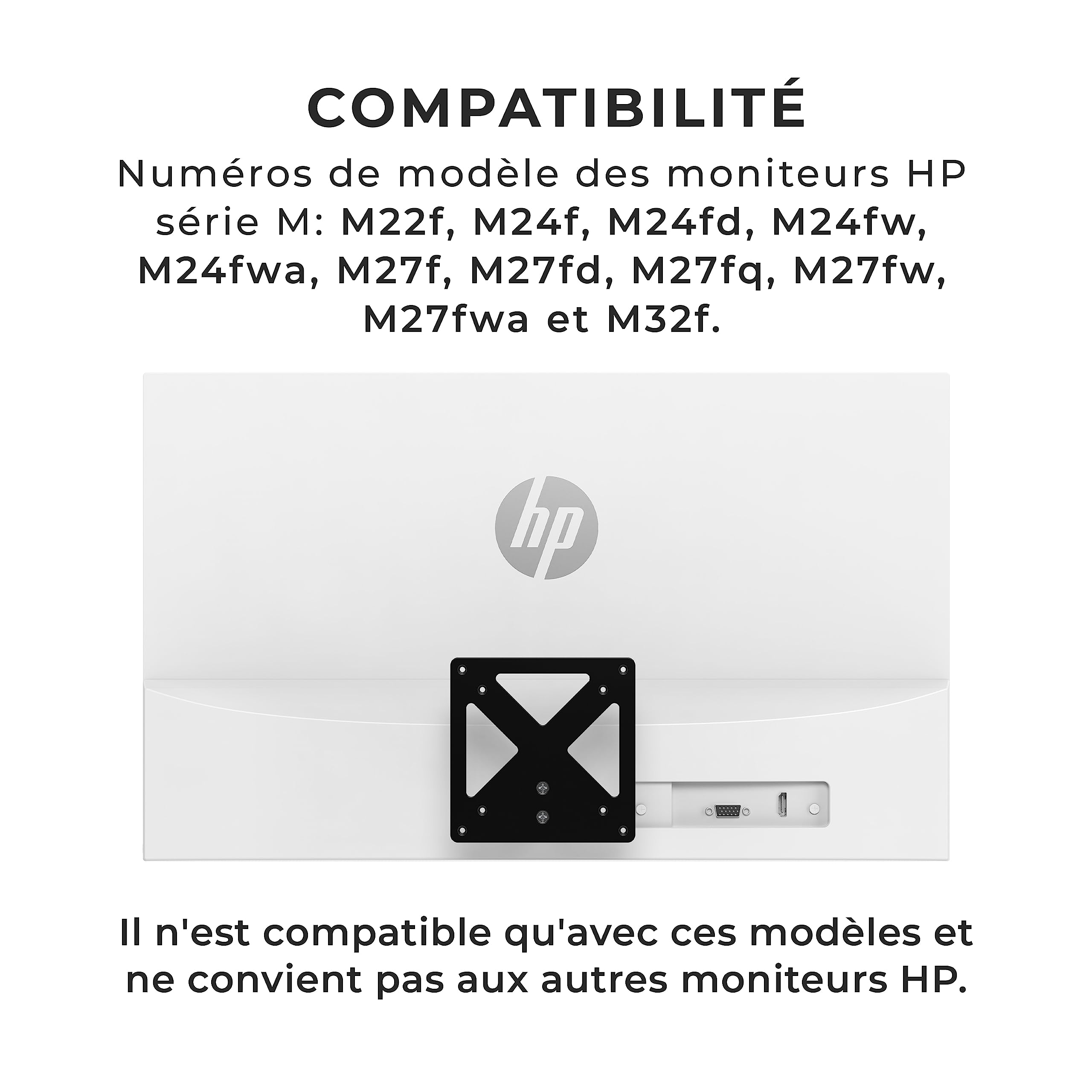 HumanCentric Adaptateur VESA pour écrans HP M Series M22f, M24f, M24fd, M24fw, M24fwa, M27f, M27fd, M27fq, M27fw, M27fwa, et M32f, Support d'adaptateur VESA pour Moniteur sur Support, Bras