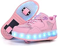 Vista 3 de Wooowyet - Tenis con ruedas y luces LED para niños y niñas, con ruedas, USB recargable, cierre de gancho y bucle