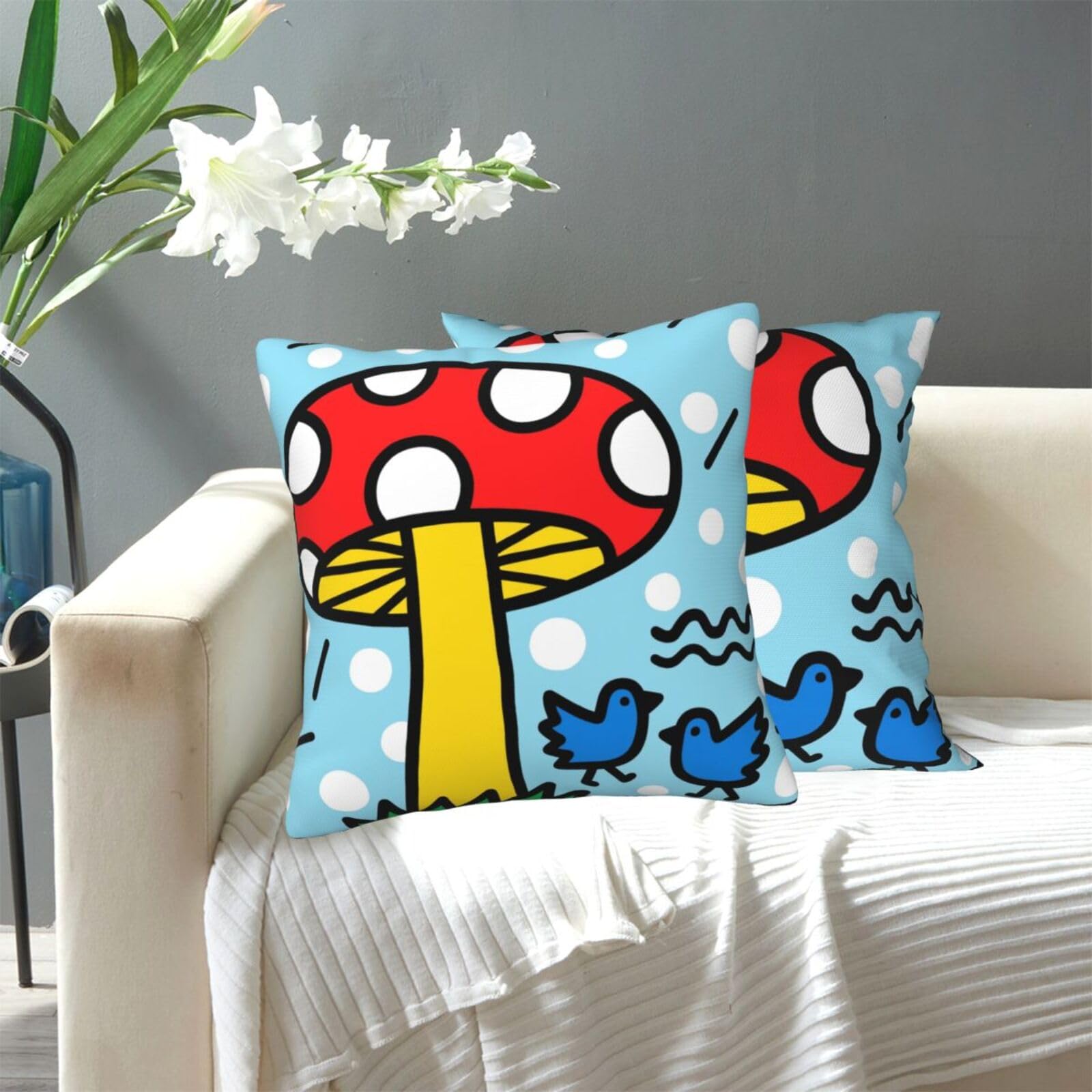 FekiLoot Decorative Throw Pillow Covers Modern Farmhouse Pillowcase Double Sided Cozy Cushion Cover for Sofa Couch Bed 20"X20" Doodle Mushrooms