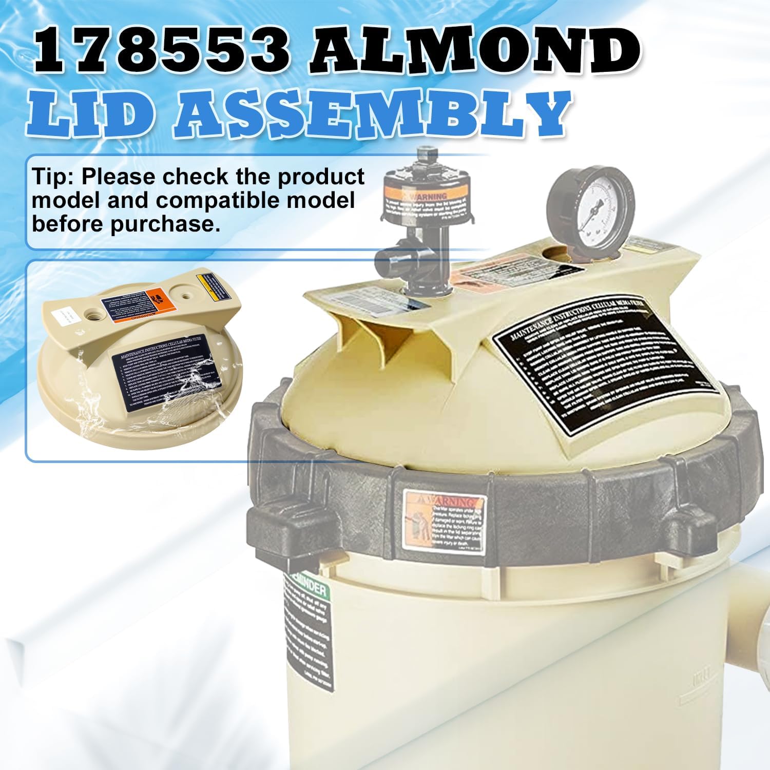 𝑼𝒑𝒈𝒓𝒂𝒅𝒆 178553 Almond Lid Assembly Replacement Compatible with Pentair Clean & Clear Predator Pool and SPA Cartridge Filters, Fits 50, 100, 125 Sq. Ft. Feet Filters