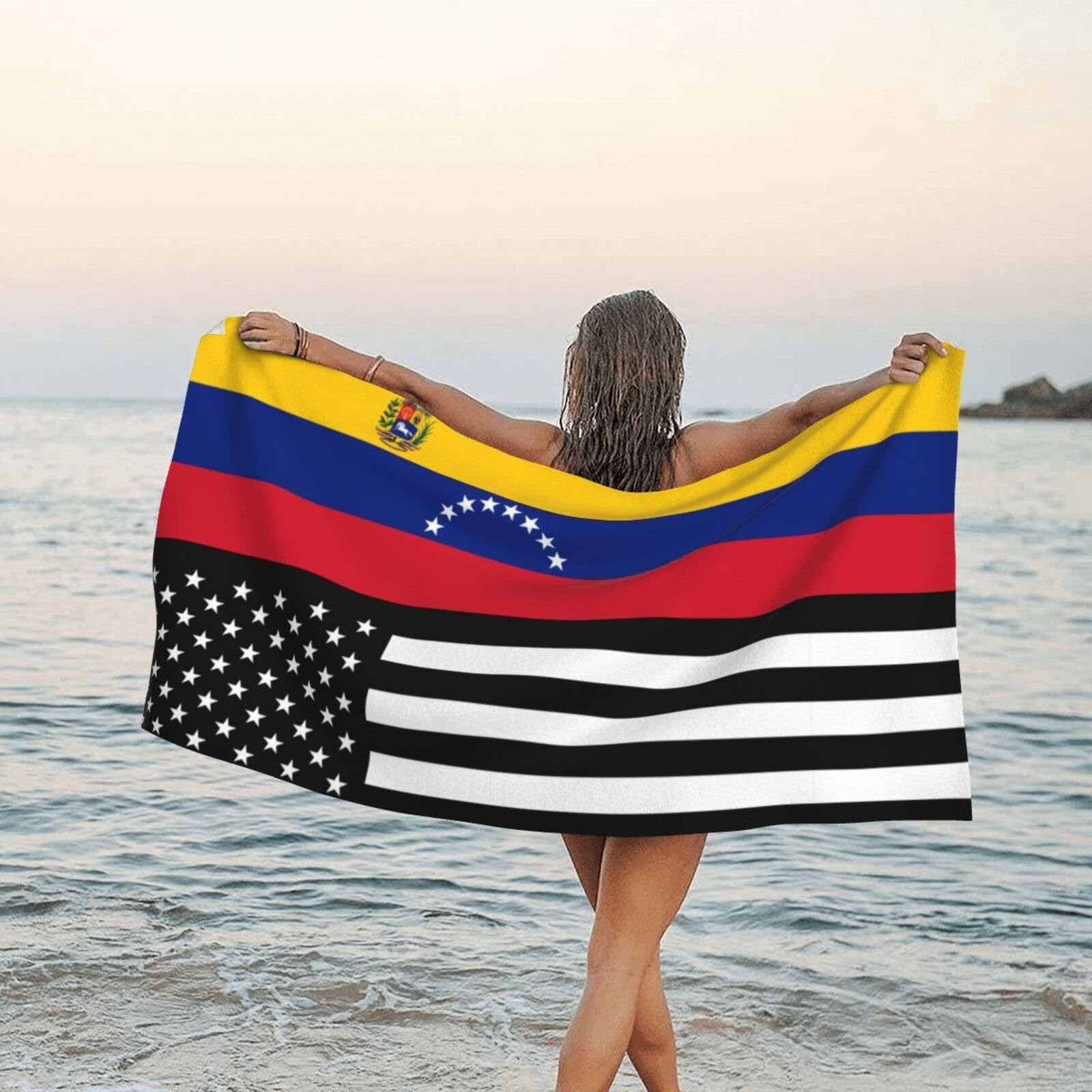 Serviette de plage sans sable drapeau américain et vénézuélien pour sauna