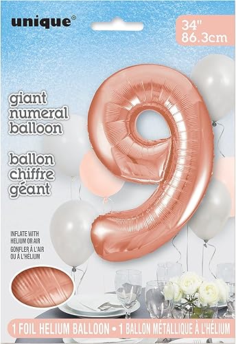 Miniatura 2 de Globos de aluminio con forma de número 9 de oro rosa, 34 pulgadas (paquete de 5), decoraciones de fiesta de alta calidad para cumpleaños,