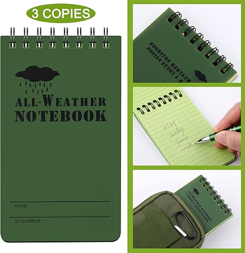 Miniatura 3 de Eaasty Juego de cuaderno y bolígrafo impermeables de 3 x 5 pulgadas, cuaderno táctico de bolsillo con 1 bolígrafo de metal resistente a la