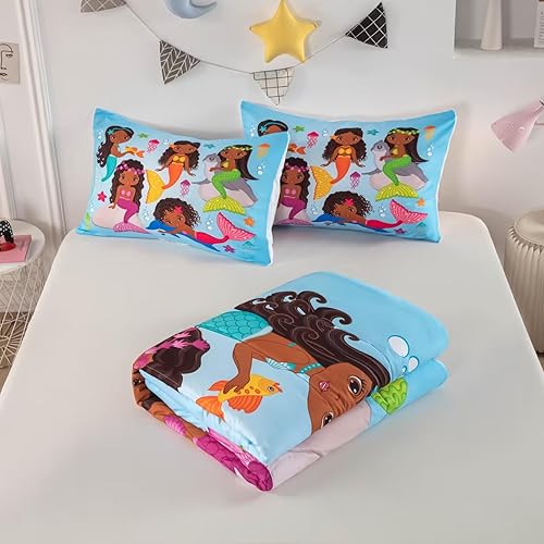 Miniatura 5 de Juego de edredón de sirena de tamaño matrimonial, color negro, juego de ropa de cama para niñas y adolescentes, juego de edredón ultra suave y