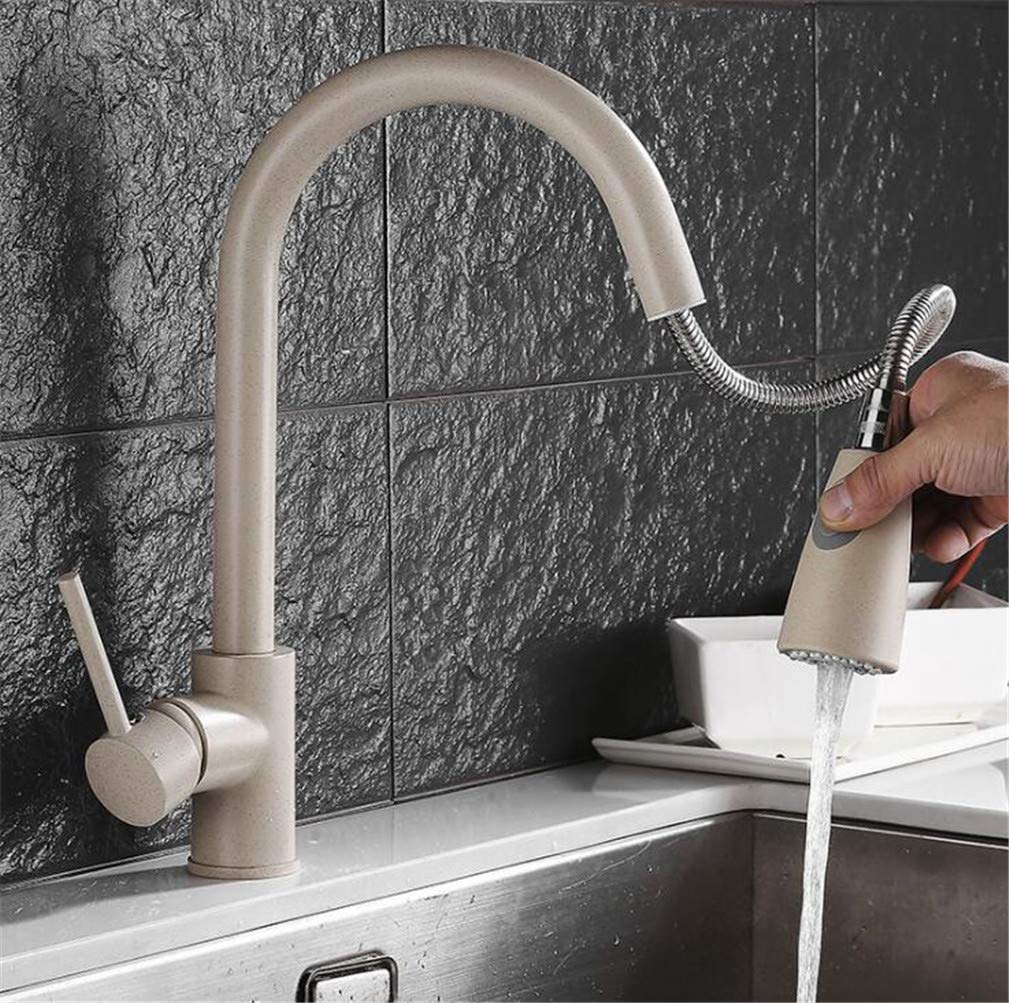 ZQFHSX Single Handle Pull-Down Sprayer Kitchen Faucet, 360° Swivel Mixer Tap for Modern Deck-Mounted Sinks