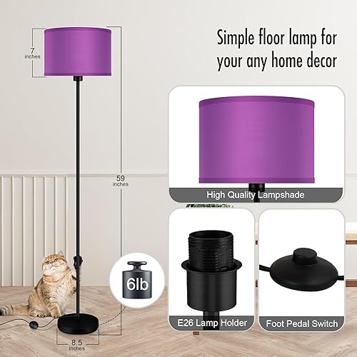 Miniatura 66 de Lámparas de pie doradas para sala de estar, lámpara de pie moderna, pantallas blancas, interruptor de pie, lámparas de poste simple lámpara alta