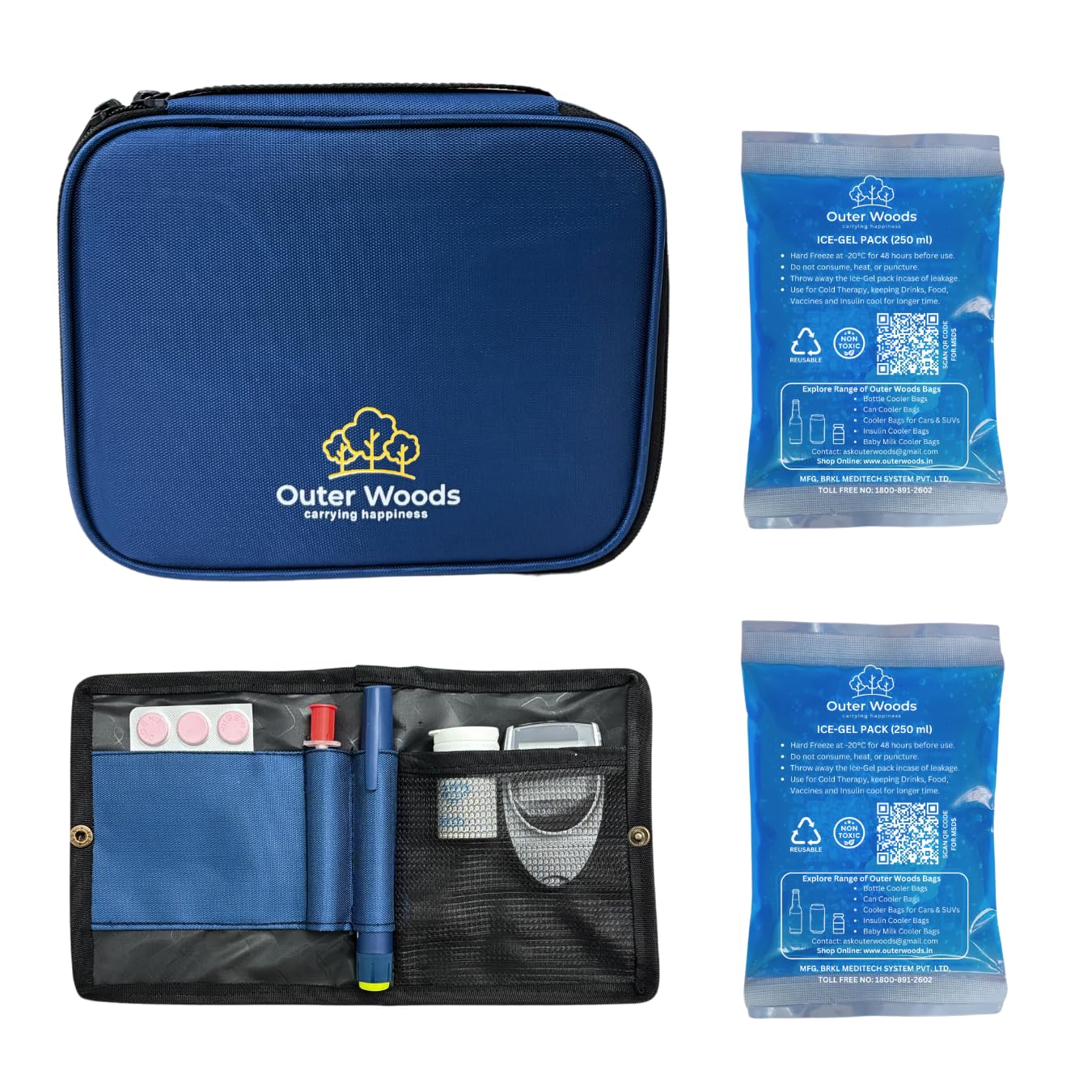 Outer Woods Insulin Cooling Travel Pouch for Diabetics with Two Ice Gel Packs | 12+ Hours Cooling for Insulin | Insulin Cooler Bag Plus | Insulin Carrier | Insulin Travel Pouch (Navy)