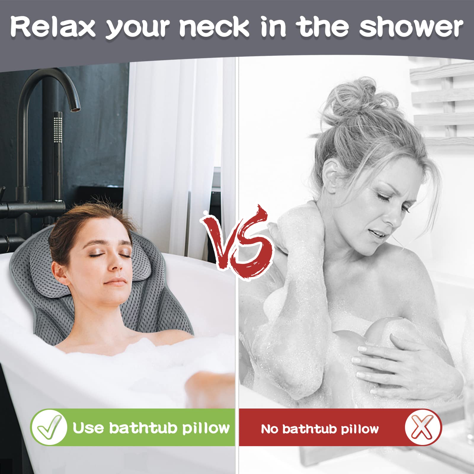 Almohadas para bañera，Almohada de Baño,Cojín de Bañocon 6 Ventosas Antideslizantes Tecnología 4D Air Mesh Cuello, la Espalda,para SPA en Casa Bañera de Hidromasaje,Lavable a Máquina (A)