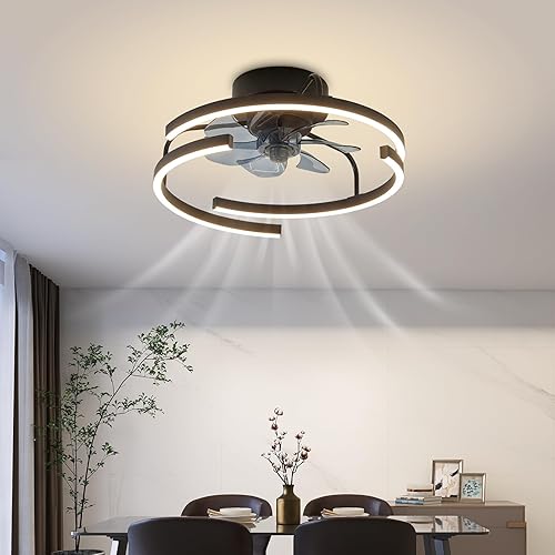 Miniatura 9 de XHCAJO Ventiladores de techo modernos con luces y control remoto de 17.71 pulgadas, ventilador de techo empotrado de perfil bajo con luz LED negro