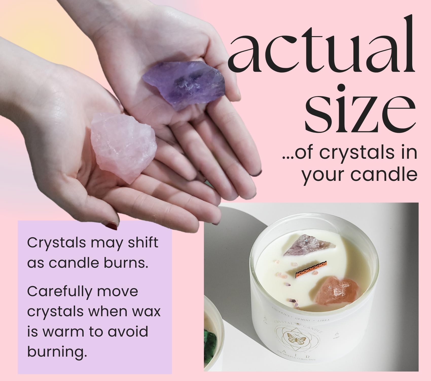 Aquarius, Gemini, Libra Gifts for Women - 12oz Wood Wick Candles That Crackle with Crystals and Healing Stones. Healing Crystal Candles for Women Home Scented. Soy Wax, for Zodiac Birthdate
