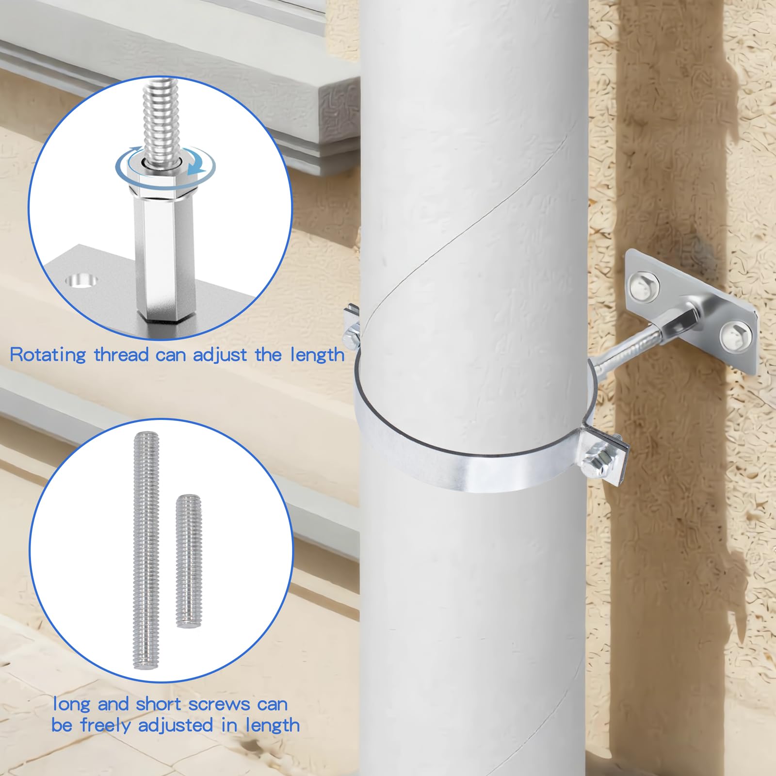 2 soportes de tubo ajustables de 6 pulgadas, ganchos de tubo de acero galvanizado, abrazadera de soporte de tubería, correa de pared de tubo de ventilación con tornillos de montaje (6 pulgadas)