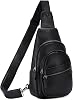 RAVUO Sling Bag, PU Leather Crossbody Backpack for Women Men Casual Hiking Daypack Multipurpose Chest Bag for Work College Black