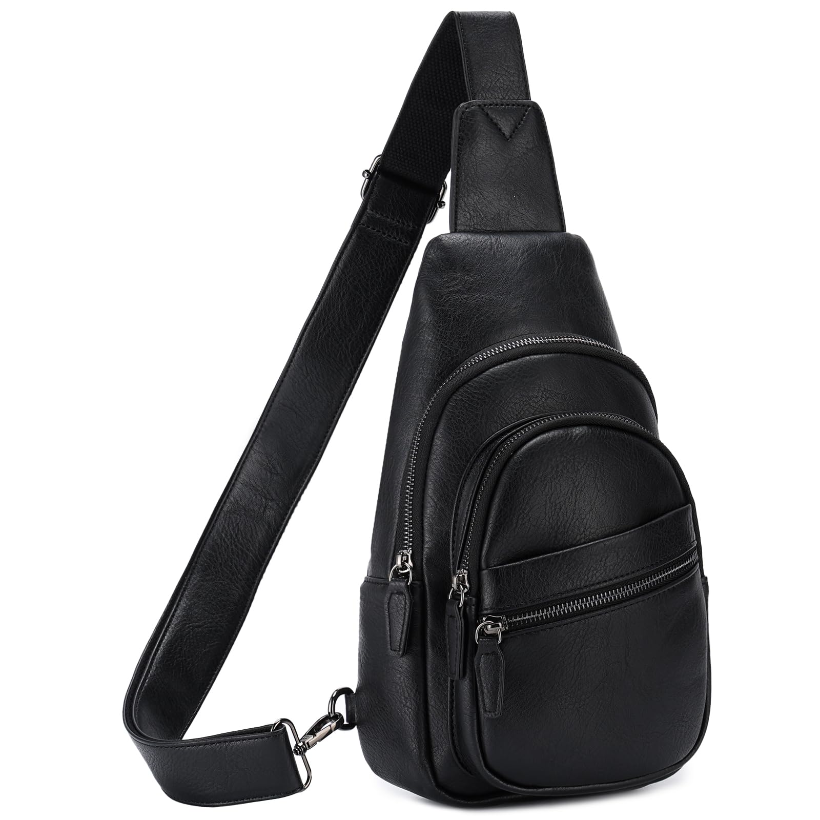 RAVUO Sac à Bandoulière Femme, Sac de Poitrine Cuir PU Mode Petit Sac à Main Sac Banane avec Bretelles Réglables Sling Bag pour Voyage Shopping Sport,Noir