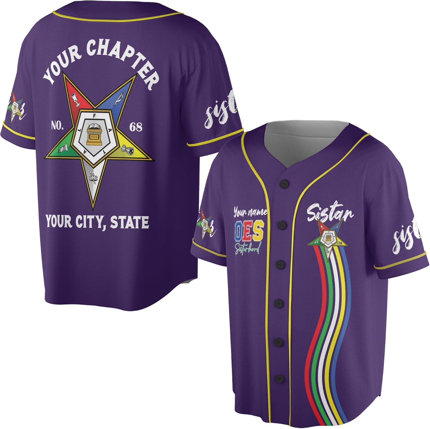 Customize Name, Chapter Name Masonic OES Order of The Eastern Star Sistar Freemason 3D Baseball Jersey S-5XL
