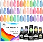 VANREESA 24 Pcs Pastel Gel Nail Polish Set -Spring Trendy Colors Gel Polish with Base Coat & 4 Effects of Top Coat Pink Orange Yellow Green Blue Purple Gel Polish Set Nail Kit Gifts for Women Girls