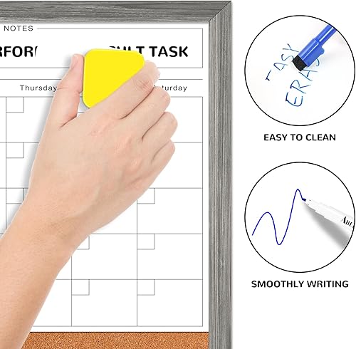 Miniatura 15 de ABERLLS Calendario mensual pizarra de borrado en seco para pared, pizarra blanca de 17 x 13 pulgadas con marco de madera negra, pizarras blancas