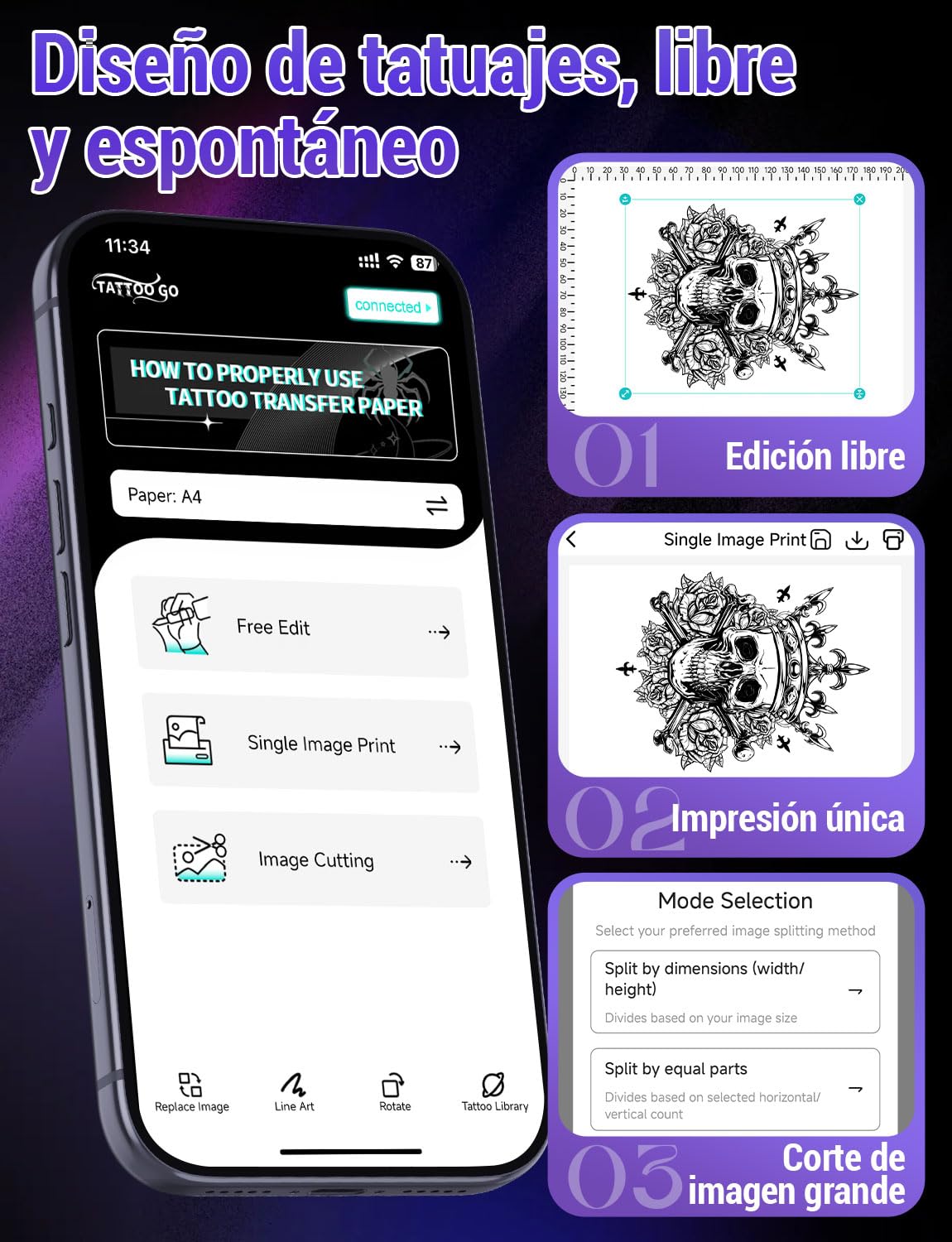 YOHOOLYO Termocopiadora Tattoo Bluetooth Impresora Termica Tattoo Portatil 203 DPI Compatible con Smartphones Tabletas Incluye 10 Hojas de Transferencia para Tatuadores Principiantes